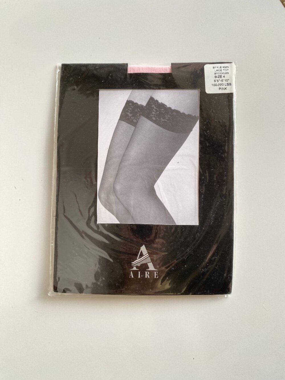 Aire Light Pink Lace Top Thigh High Stockings Size 4